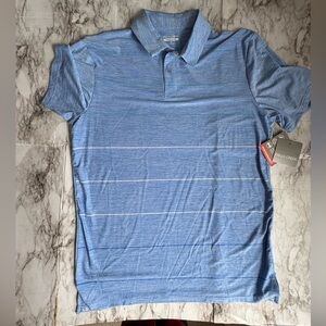 Falls Creek Mens medium Performance Shirt Short Sleeve No Tuck blue whitestripes